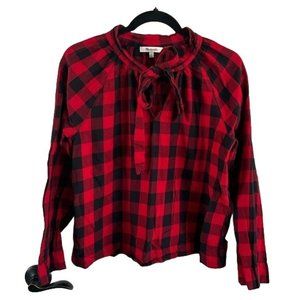 Madewell Sz Small Buffalo Plaid Checked Red & Black Blouse Long Sleeve